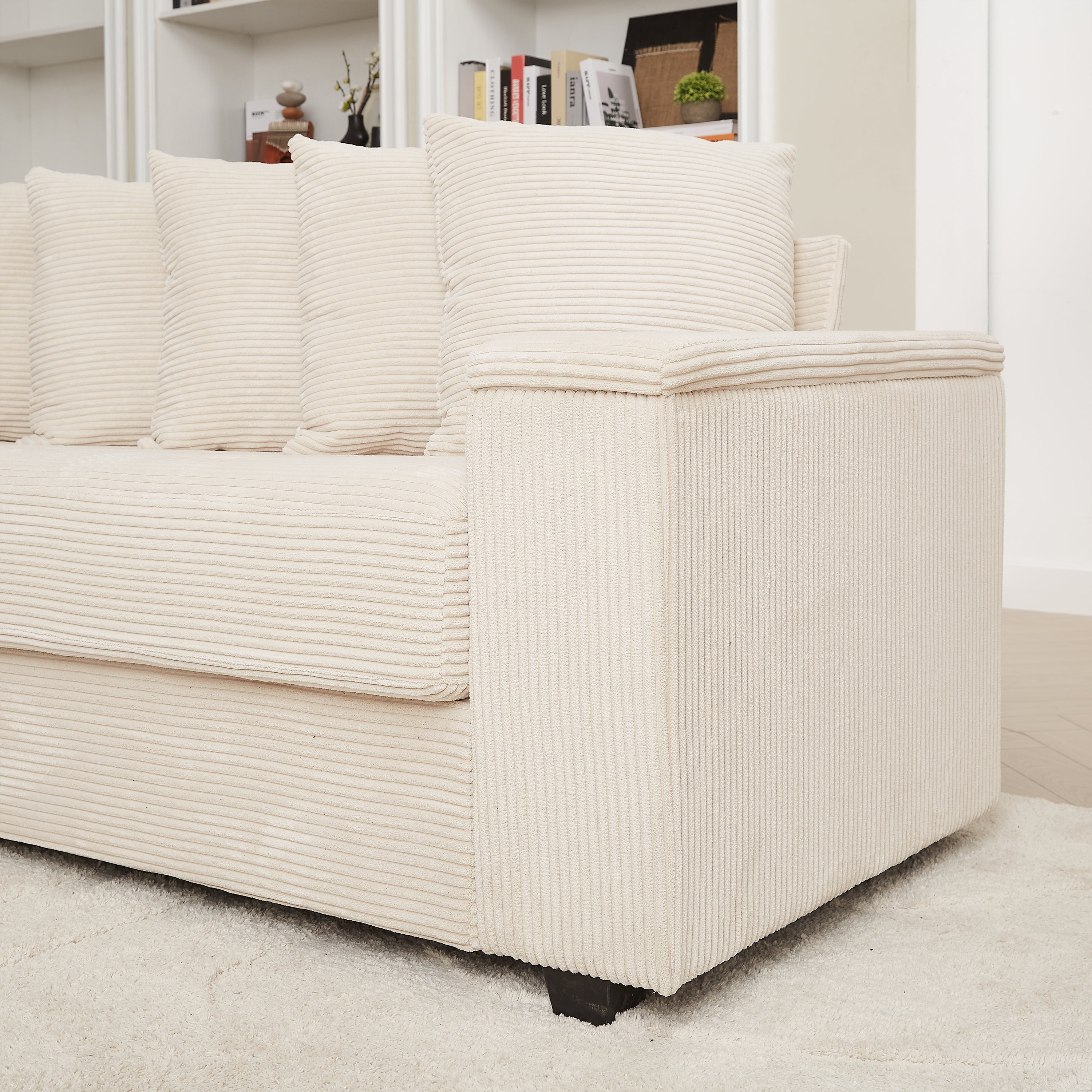 Luxe Oversized L Shaped Sofa with Chaise,Comfy Corduroy L Shaped Sectional Couches with 8 Pillows and Two Armrest storage space,Soft Fluffy Upholstered Sofa Bed for Living Room Apartment Bedroom