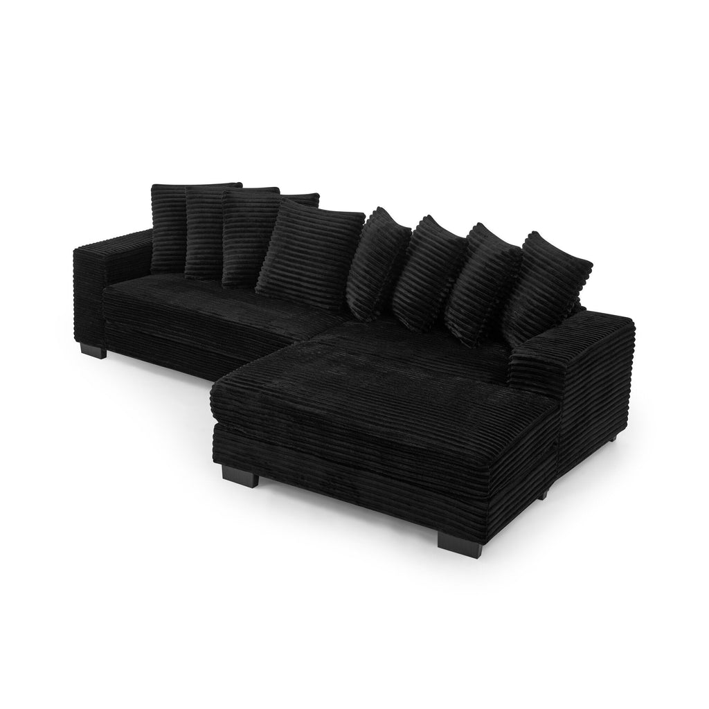 Corduroy Tufted Upholstered Sleeper Sectional Sofa, L-Shaped Modular Convertible Sofa , Can freely change the position of the footrests-Black(Assembly is required)