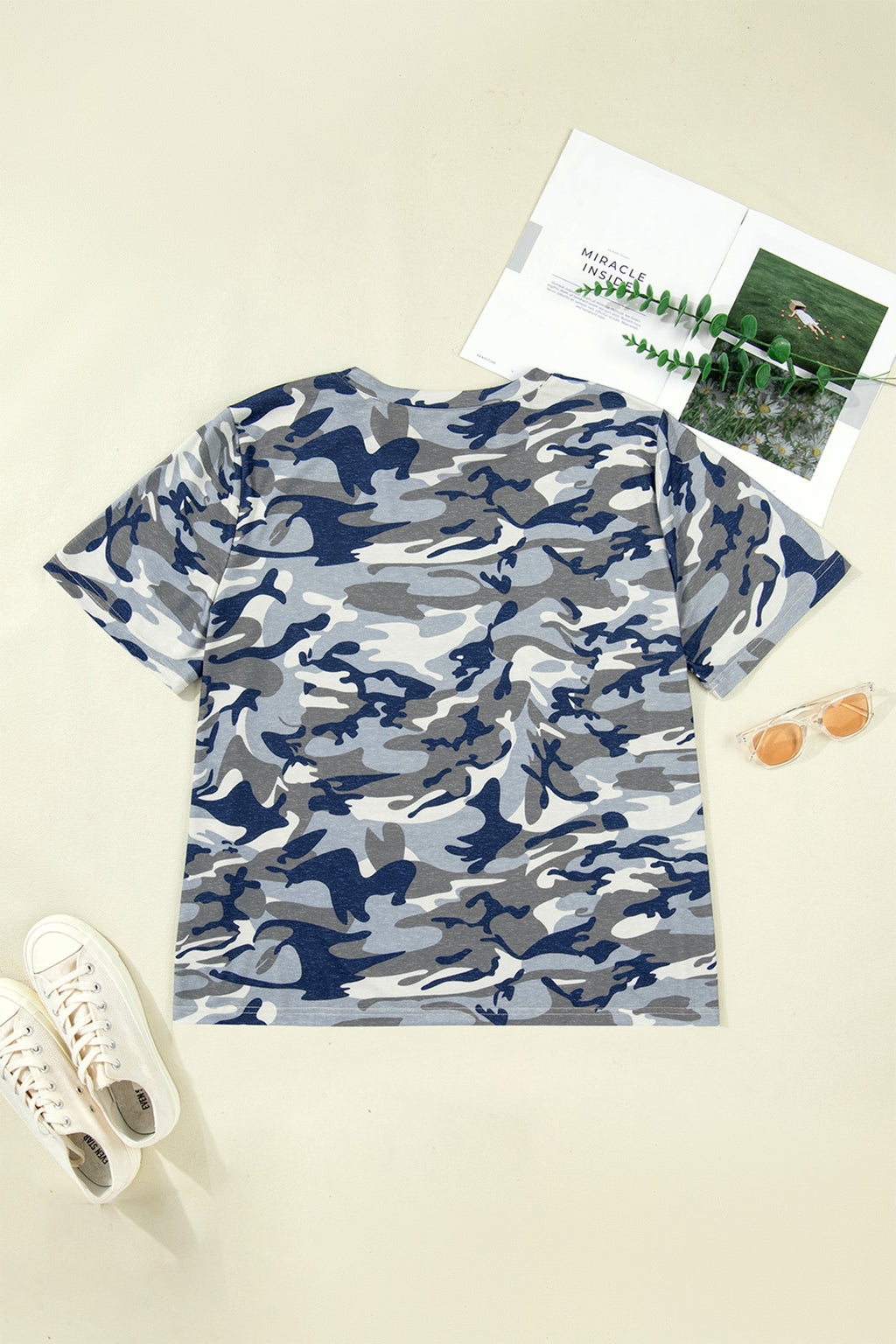 Plus Size Camo Crew Neck Short Sleeve Tee