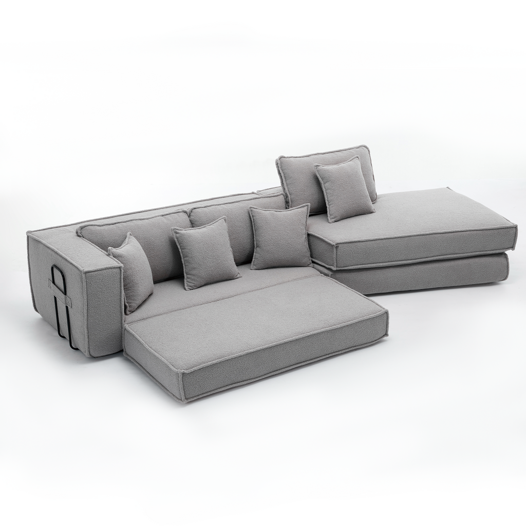 [NEW ARRIVED] [VIDEO PROVIDED]  Folding Convertible Out Sleeper Sofa Bed,2-in-1,  Combination Convertible Sofa,3 seat, Upholstered,Fold Out Floor Gaming Sofa Bed , Lamb Velvet Fabric,Living Room, Gray