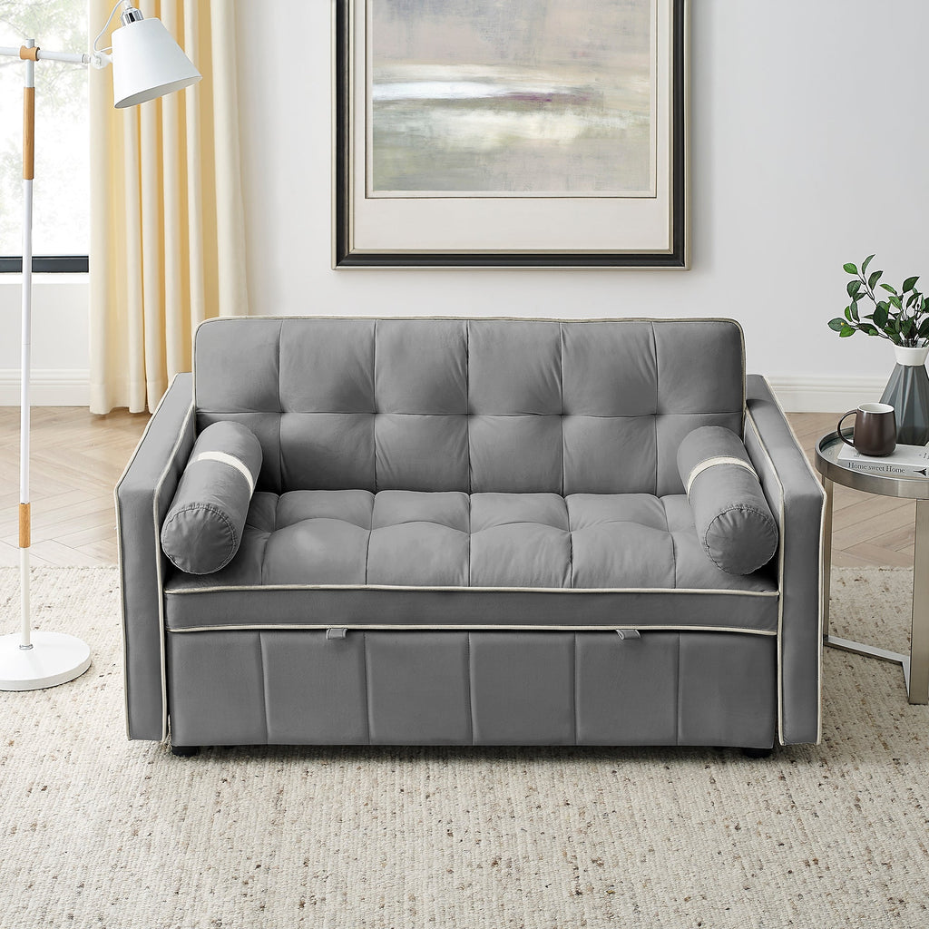 Modern 55.5' Pull Out Sleep Sofa Bed 2 Seater Loveseats Sofa Couch with side pockets, Adjsutable Backrest and Lumbar Pillows for Apartment Office Living Room