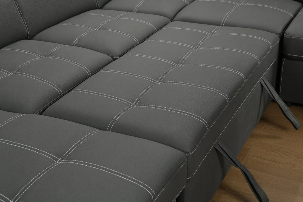 128'Sofa U Shaped Sectional Couch with Ottomans Reversible Modular Sofa 7 Seater Couch with Storage Seat,Living Room Furniture Sofa Sets with Adjustable Headrest, Grey