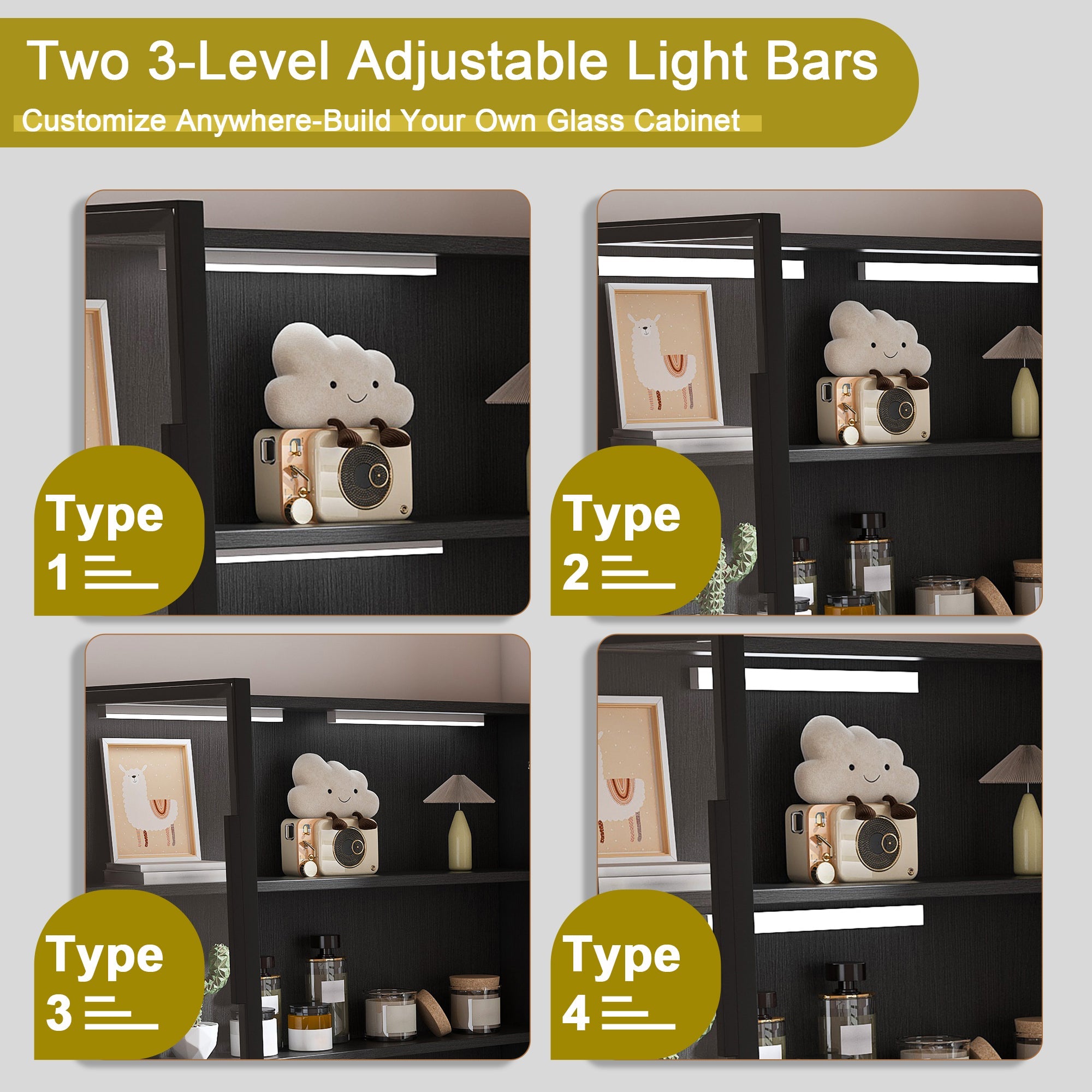 Black L-Shaped Computer Desk with Glass Cabinets, Built-In LED Lights, USB Charging Ports, and Keyboard Tray - Ergonomic Office Furniture for Home and Corporate Workspaces