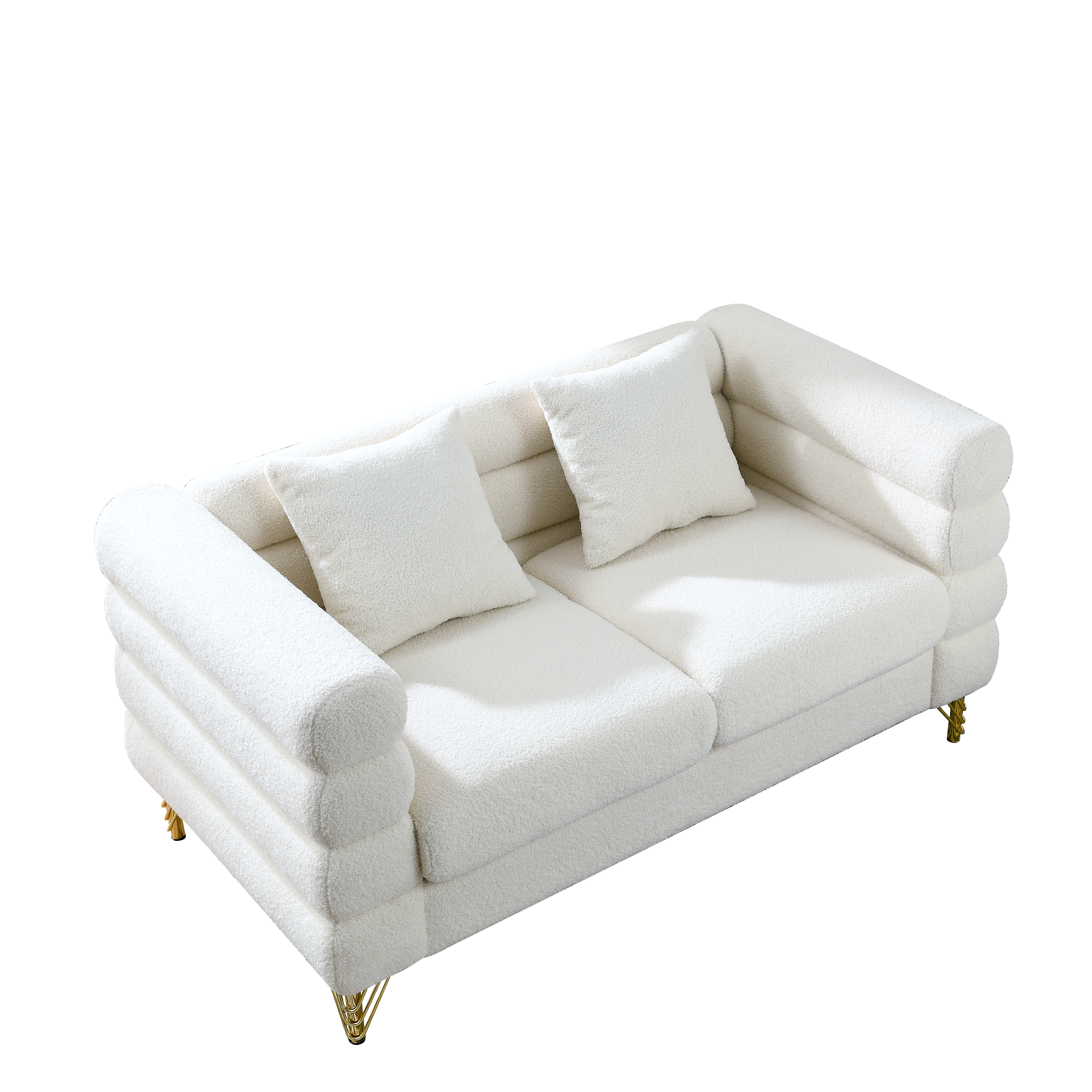 60Inch Oversized 2 Seater Sectional Sofa, Living Room Comfort Fabric Sectional Sofa-Deep Seating Sectional Sofa, Soft Sitting with 2 Pillows for Living Room, Bedroom  White teddy(Ivory)(W834S00029)