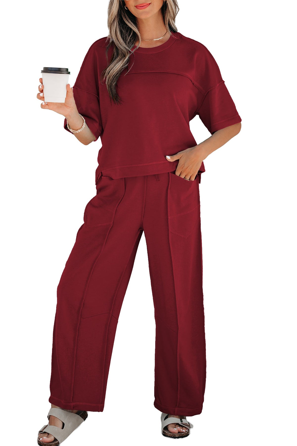 Women's Drop Shoulder Boxy Tee and Barrel Pants Set