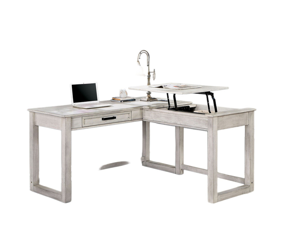 Transitional Computer Desk Antique White, USB Port Lift Top Design And Dovetail Drawer