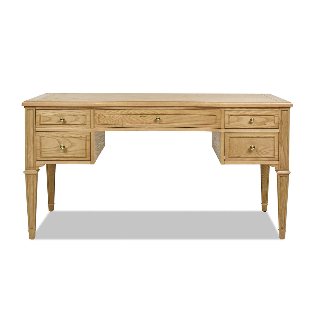 Dauphin Gold Accent 5-Drawer Wood Executive Desk, Natural Brown Wood