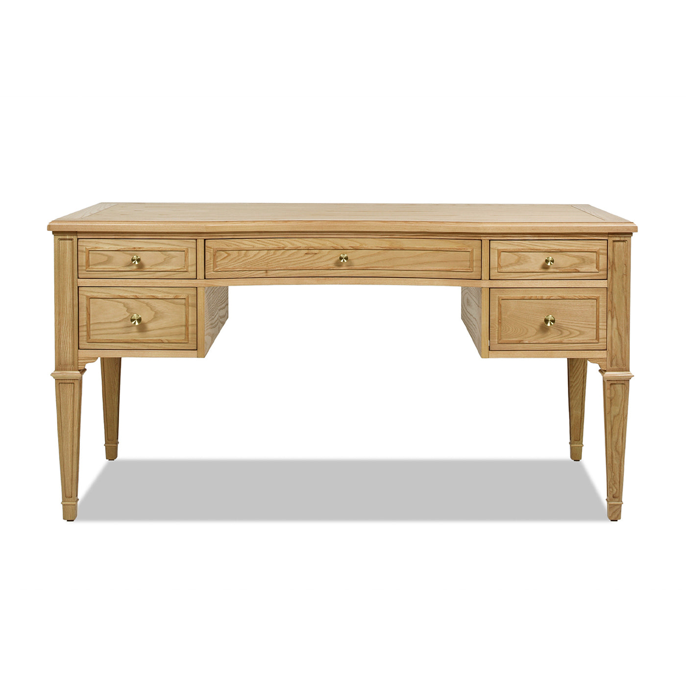 Dauphin Gold Accent 5-Drawer Wood Executive Desk, Natural Brown Wood