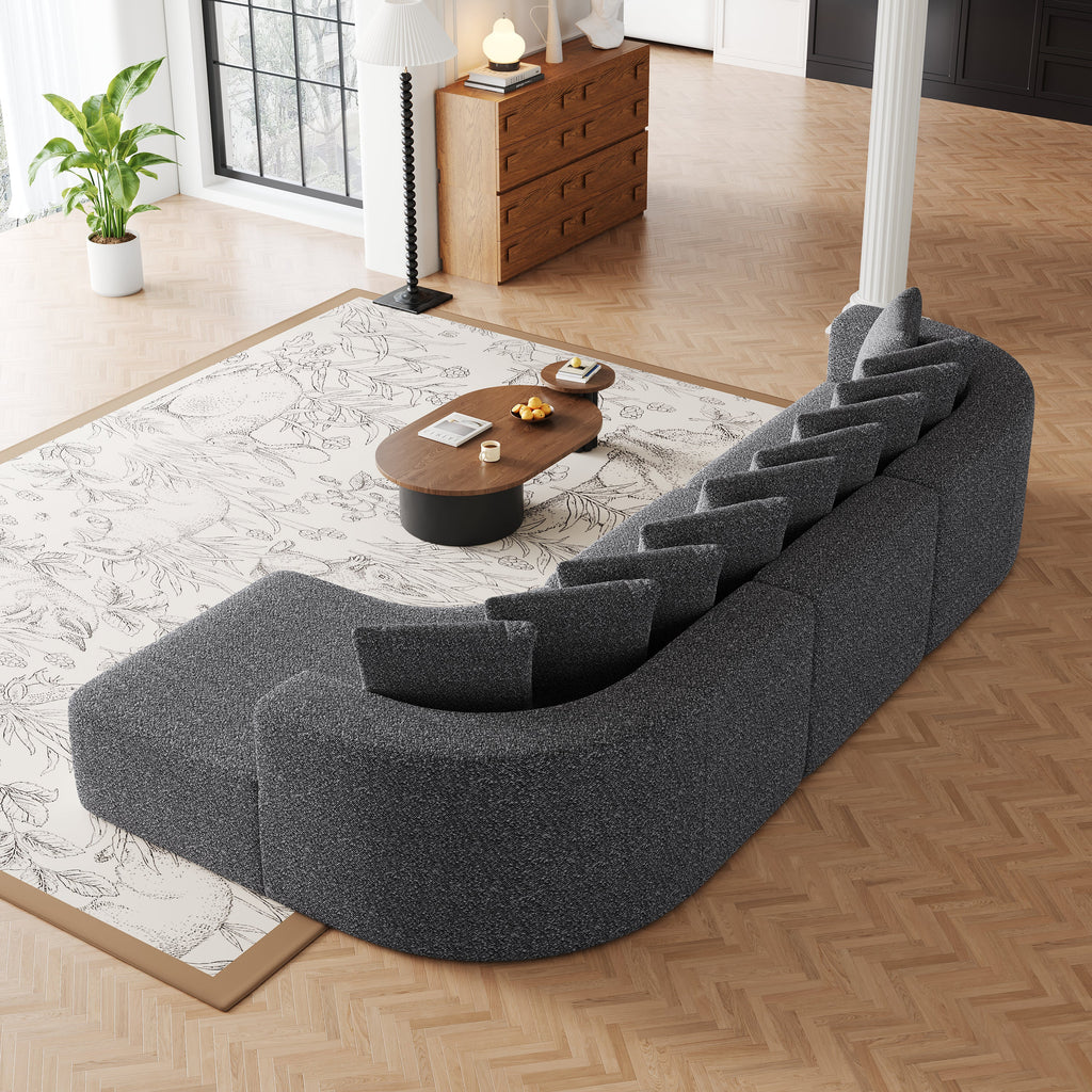 131.1-inch Chenille Sectional Sofa Set, Modern Cloud-Shaped Curved Sofa, Includes 10 Pillows, Living Room Fabric Corner Sofa, L-Shaped Modular Sofa (Right Chaise)