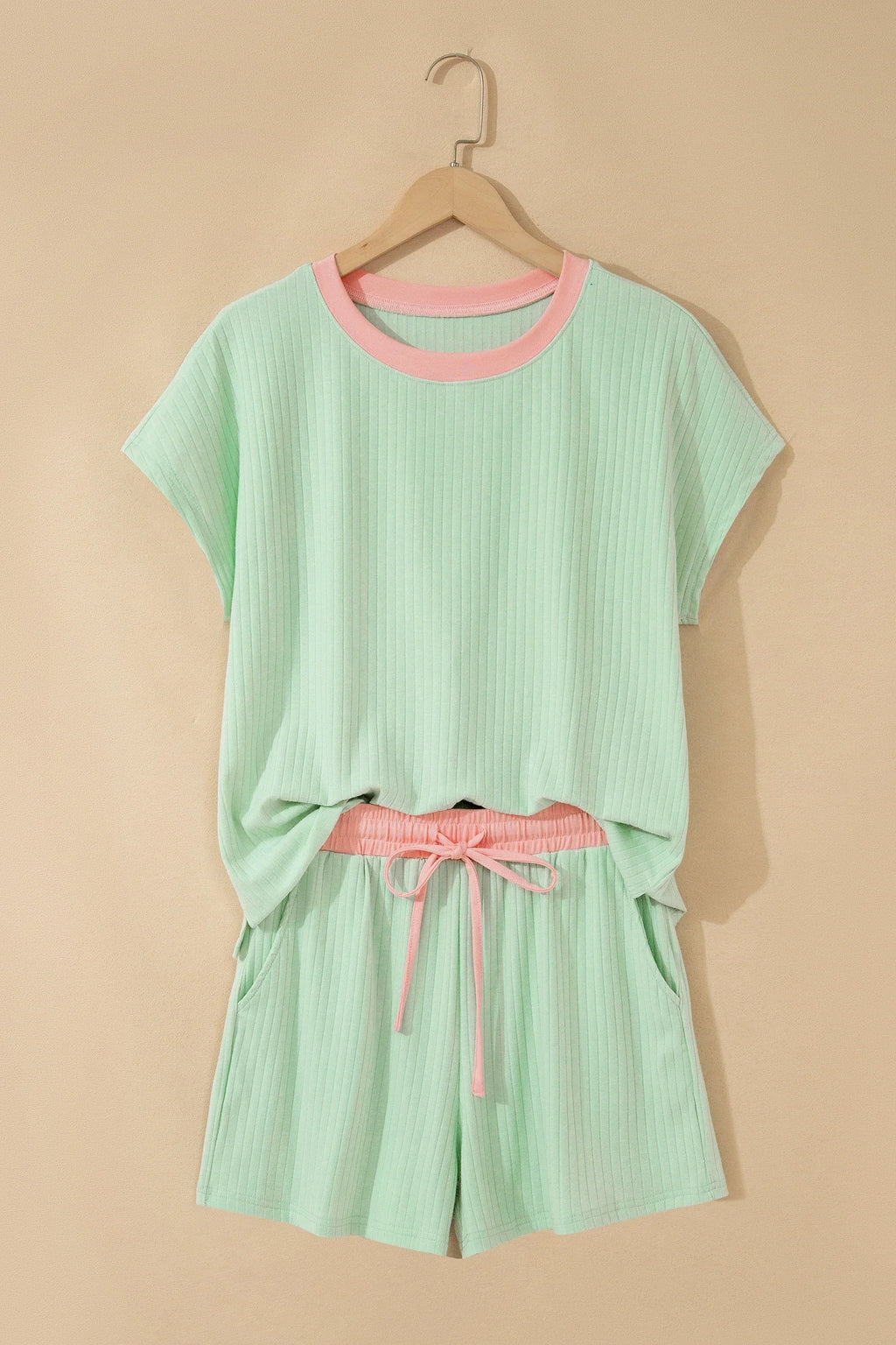 Colorblock Trim Ribbed Top & Shorts Set