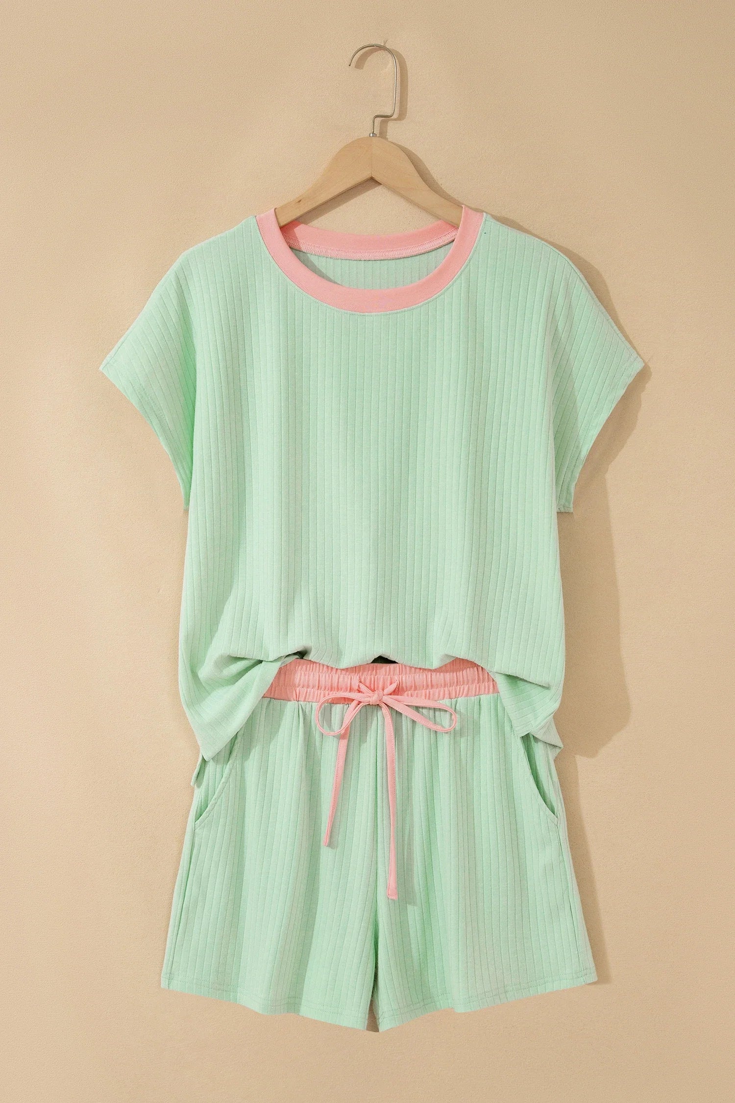Colorblock Trim Ribbed Top & Shorts Set