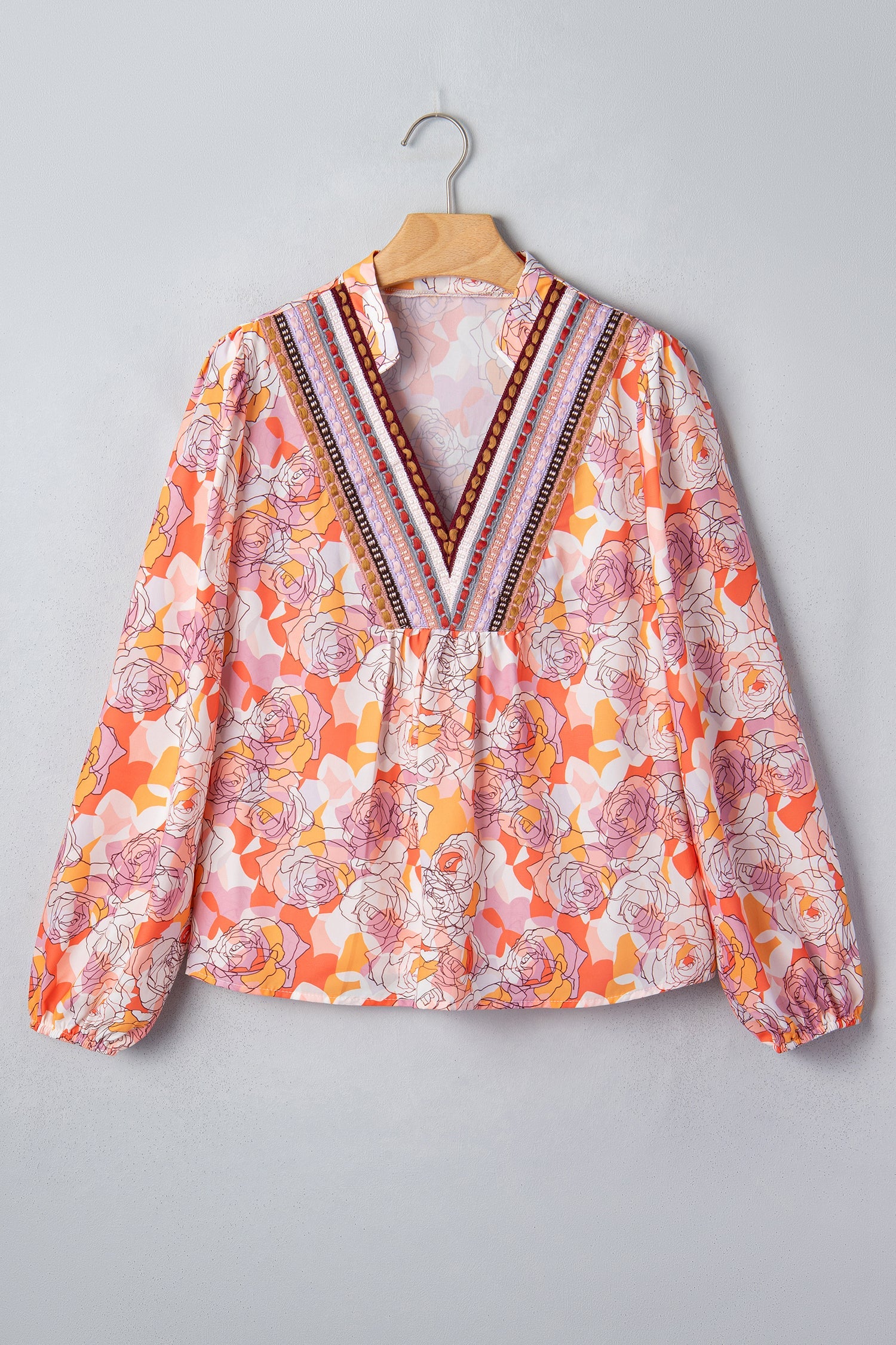 Floral Stripe V-Neck Long Sleeve Blouse