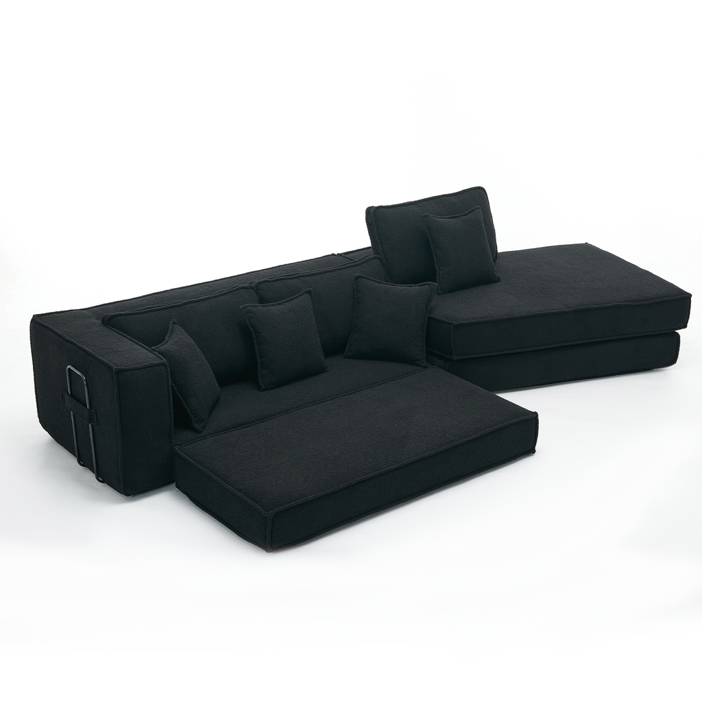 [NEW ARRIVED] [VIDEO PROVIDED]  Folding Convertible Out Sleeper Sofa Bed,2-in-1,  Combination Convertible Sofa,3 seat, Upholstered,Fold Out Floor Gaming Sofa Bed , Lamb Velvet Fabric,Living Room,Black