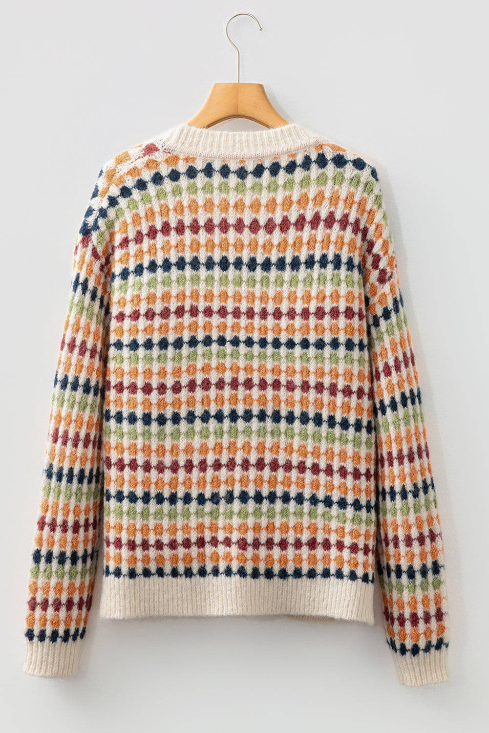 Dotted Diamond Knit Button-Up V-Neck Sweater Cardigan