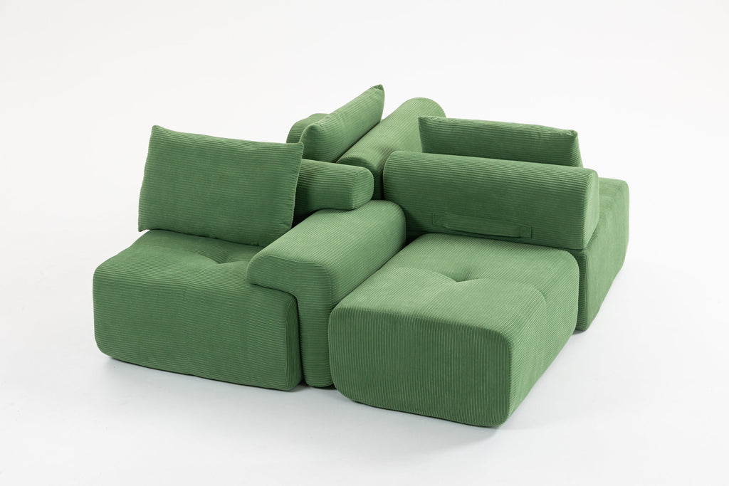 L-Shaped Sectional Couches for Living Room with Memory Foam & Steel Frame - No Assembly Convertible Sofa Bed, Corduroy Fabric Compression Sofa, Modular Couch for Apartments,Bedrooms,Home Theate,Green