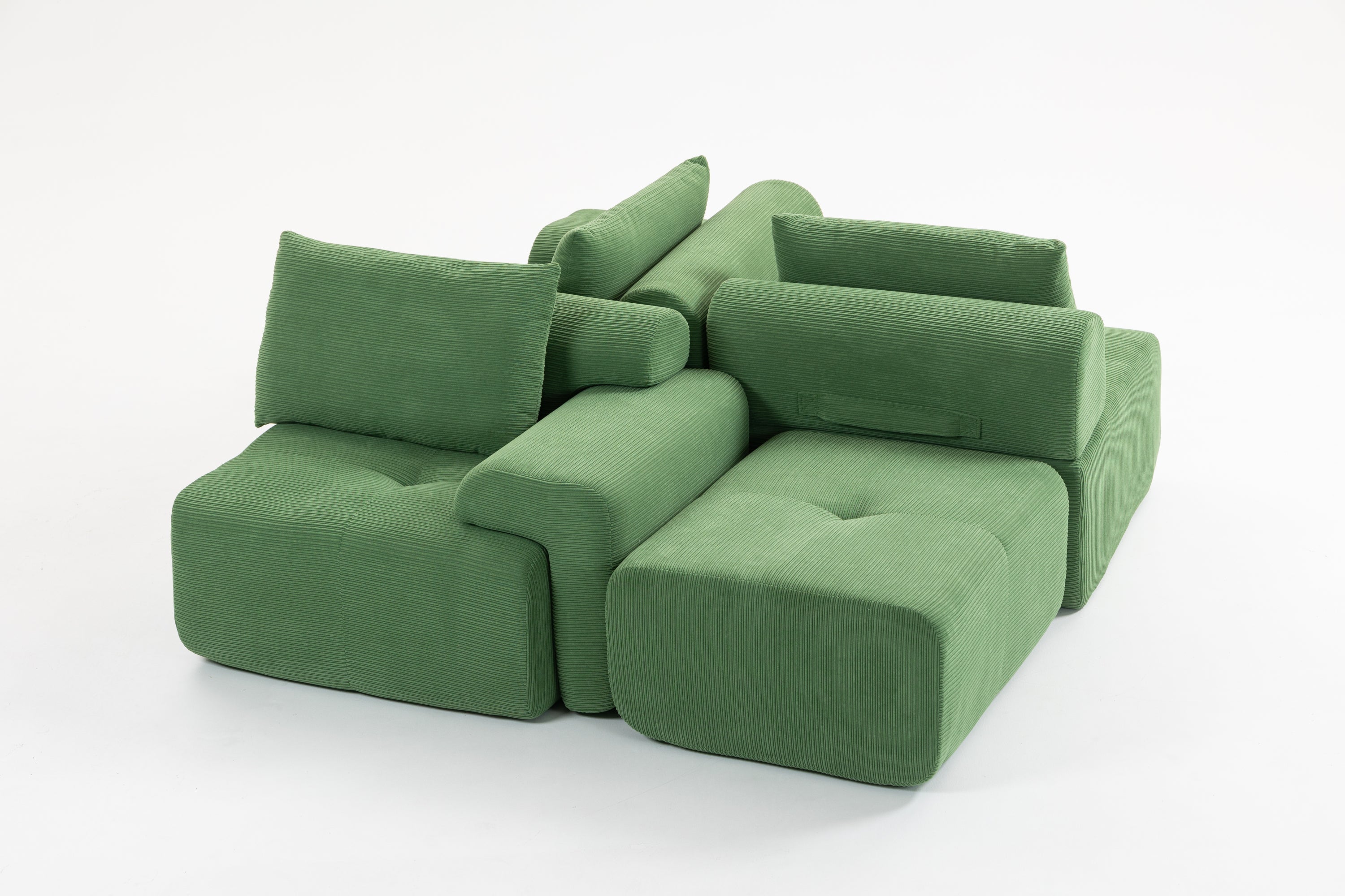 L-Shaped Sectional Couches for Living Room with Memory Foam & Steel Frame - No Assembly Convertible Sofa Bed, Corduroy Fabric Compression Sofa, Modular Couch for Apartments,Bedrooms,Home Theate,Green