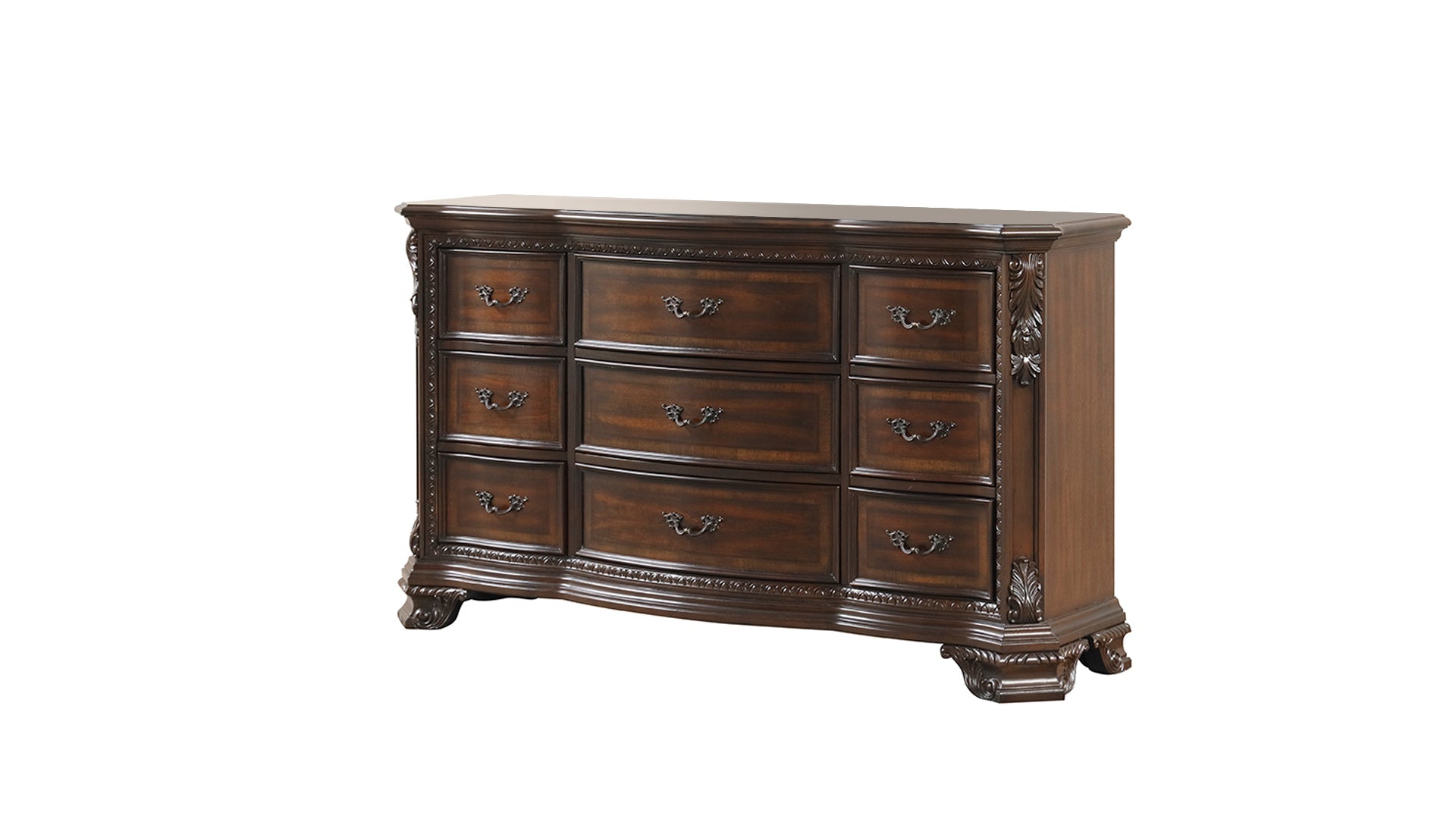 Traditional Style 4 Pc Queen Bedroom Set With Intricate Wood Carvings Made with Wood in Walnut