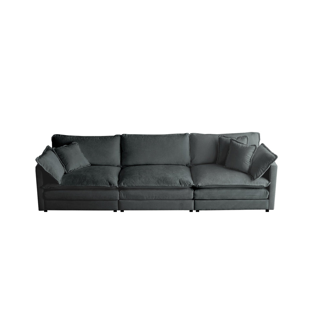 Mid-Century Modern Couch 3-Seater Sofa with 2 Armrest Pillows and 3 Toss Pillows, Couch for Living Room Gray Chenille
