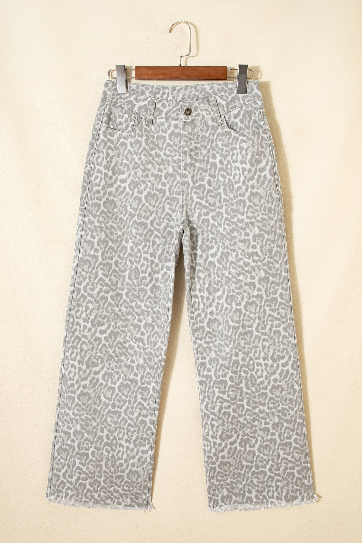 Leopard Frayed Edge High Waist Wide Leg Jeans