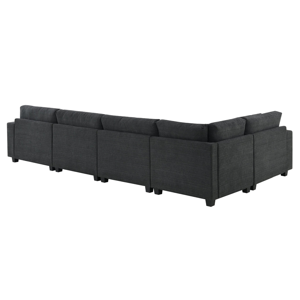 Chenille U Shaped Sectional Sofa with Ottoman and Storage, USB Ports, 2 Colors