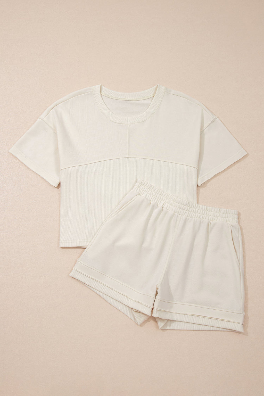 Solid Textured Raw Edge Top and Short Set