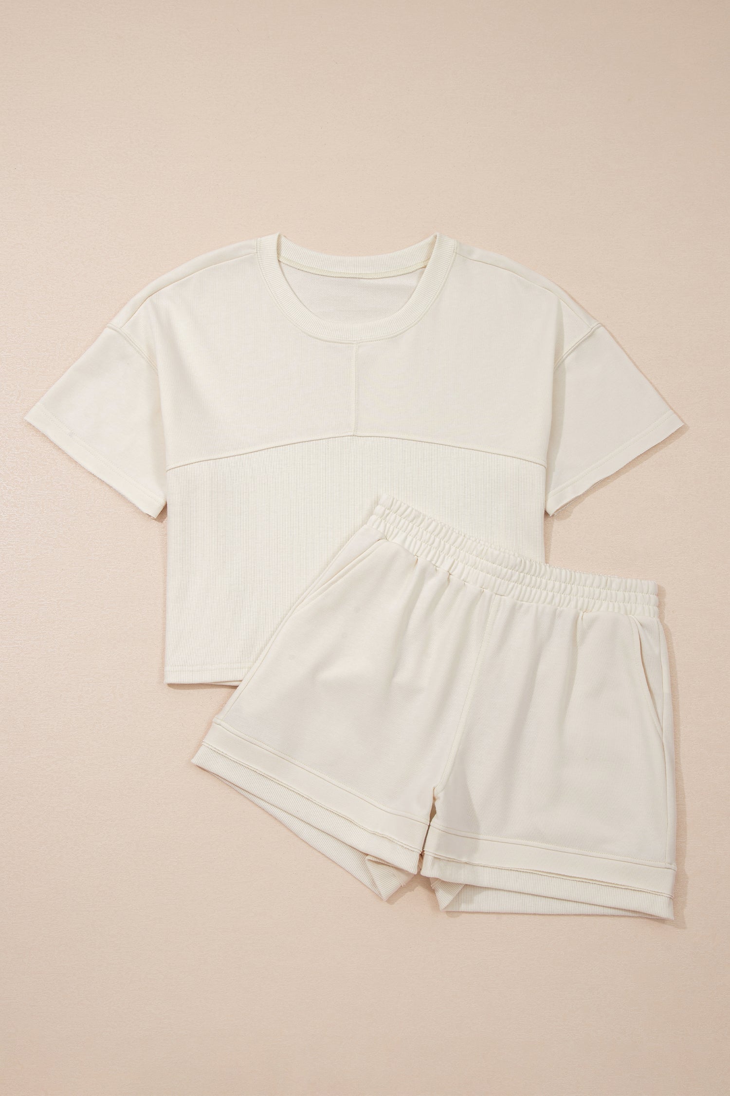 Solid Textured Raw Edge Top and Short Set