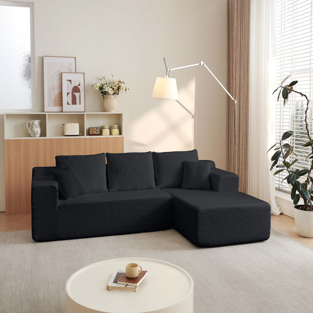Modern Modular 104' Cloud Sectional Couch with L-Shape Chaise Upholstered in Black Chenille Fabric