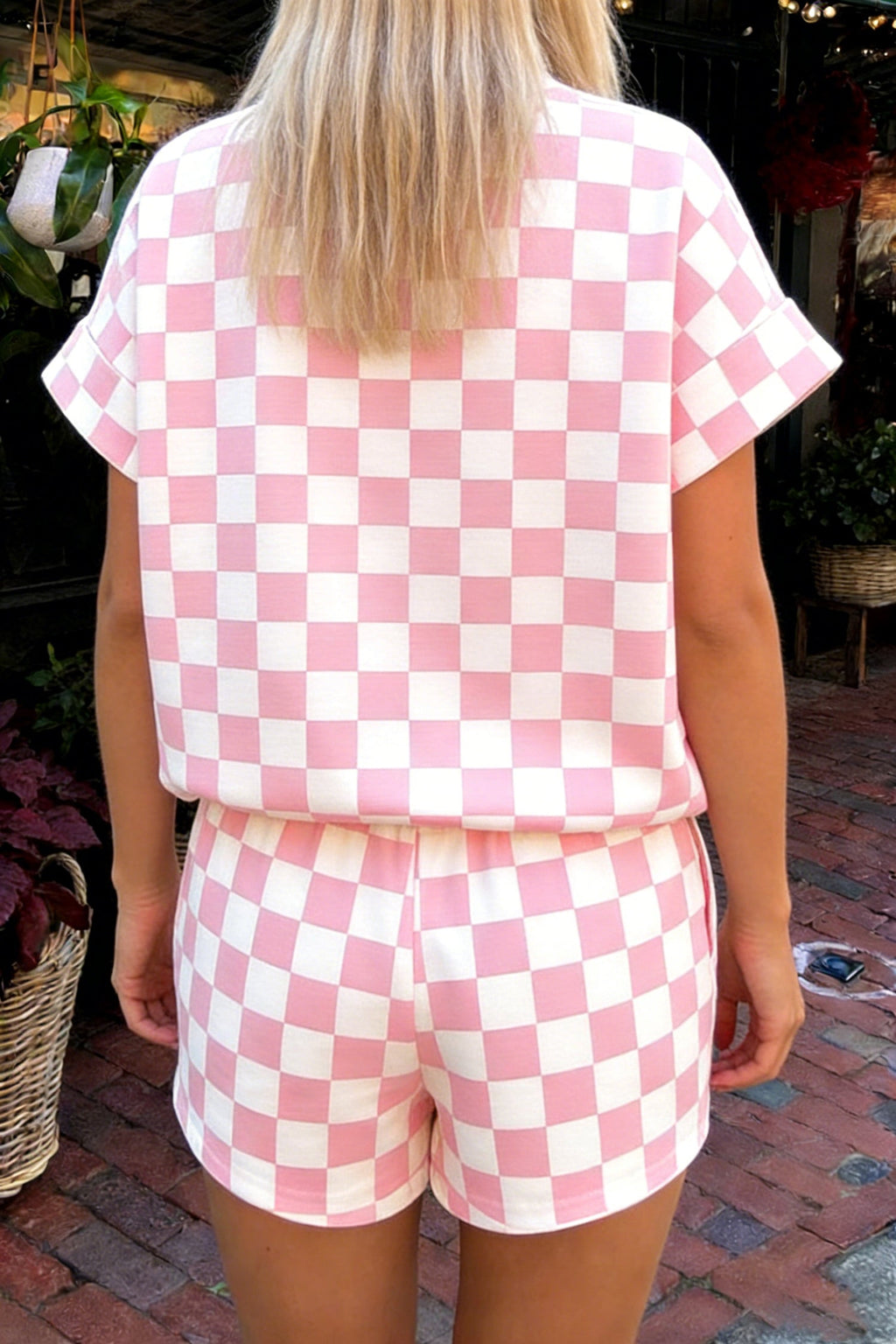 Checker Colorblock Mock Neck Top & Short Set