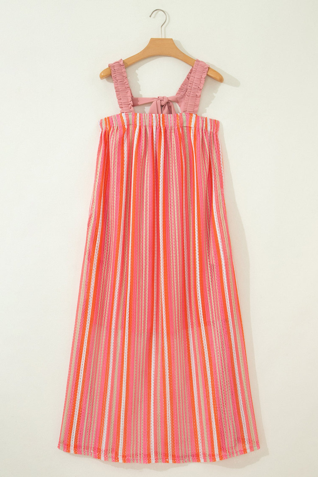 Stripe Textured Knit Ruffle Tie Back Maxi Dress