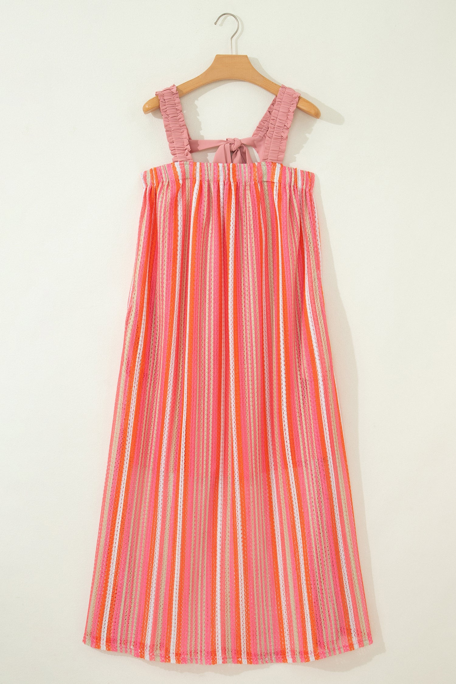 Stripe Textured Knit Ruffle Tie Back Maxi Dress