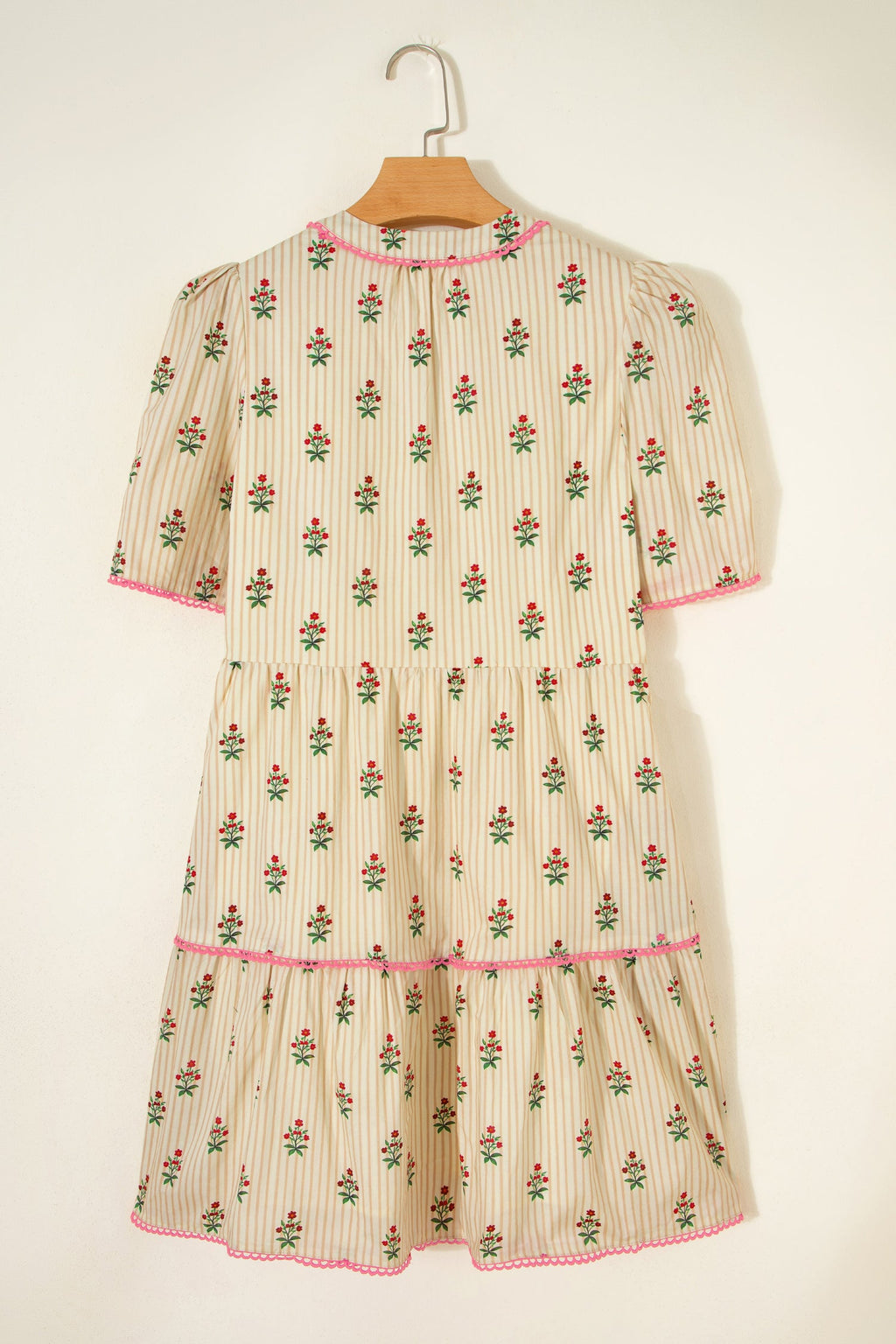 Floral Stripe Contrast Ruffle Hem Mini Dress