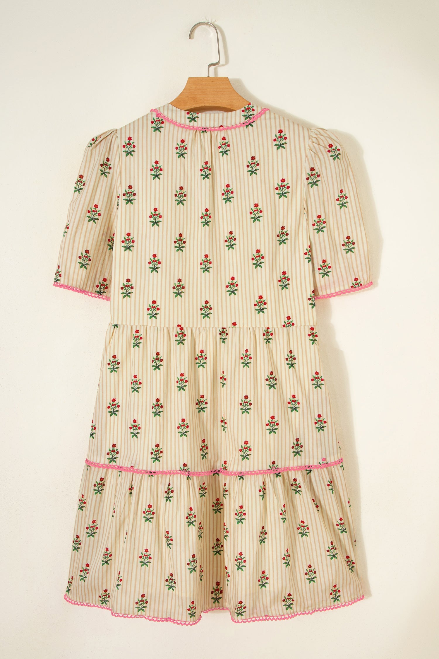 Floral Stripe Contrast Ruffle Hem Mini Dress