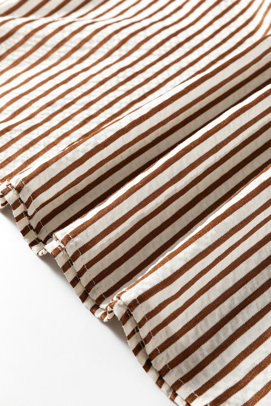Double Stripe Ruffle Short Sleeve V-Neck Blouse