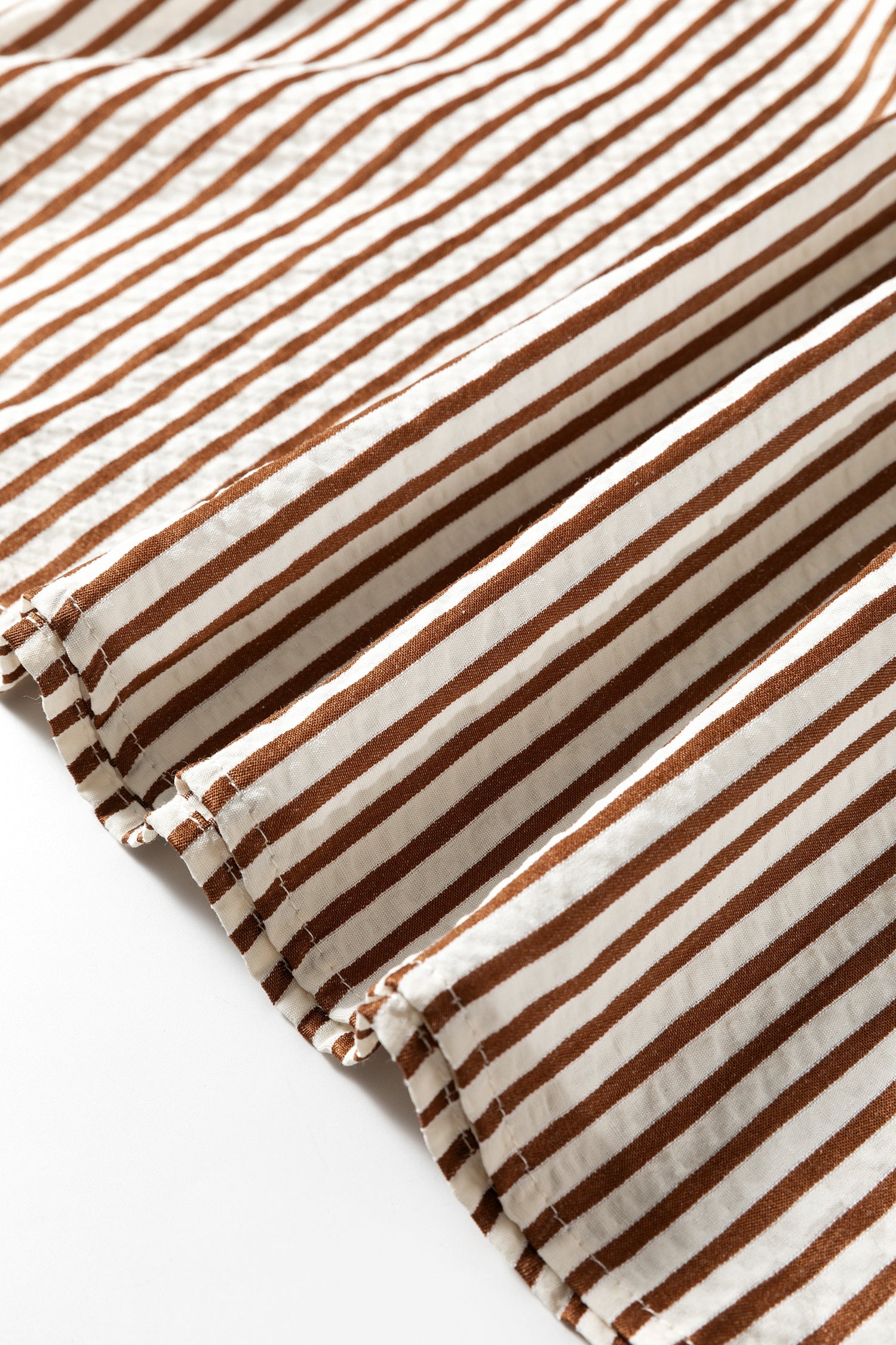 Double Stripe Ruffle Short Sleeve V-Neck Blouse