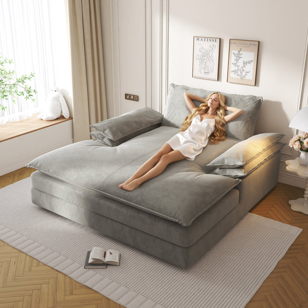 Modern Oversized Double Chaise Lounge Chair,Deep Seat Upholstered Reading Chair with Detachable Design,Chenille Lazy Sofa w/ Large Pillows & Wide Armrests,Suitable for Living Rooms, Apartments,Grey