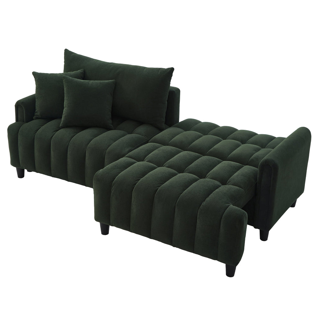 83'' Futon Sofa Bed, Polyester Fabric Comfy Futon Couch Bed with 2 Square Pillows, Convertible Sleeper Sofa with Adjustable Backrest,  Modern Loveseat Sleeper for Living Room, Dark Green