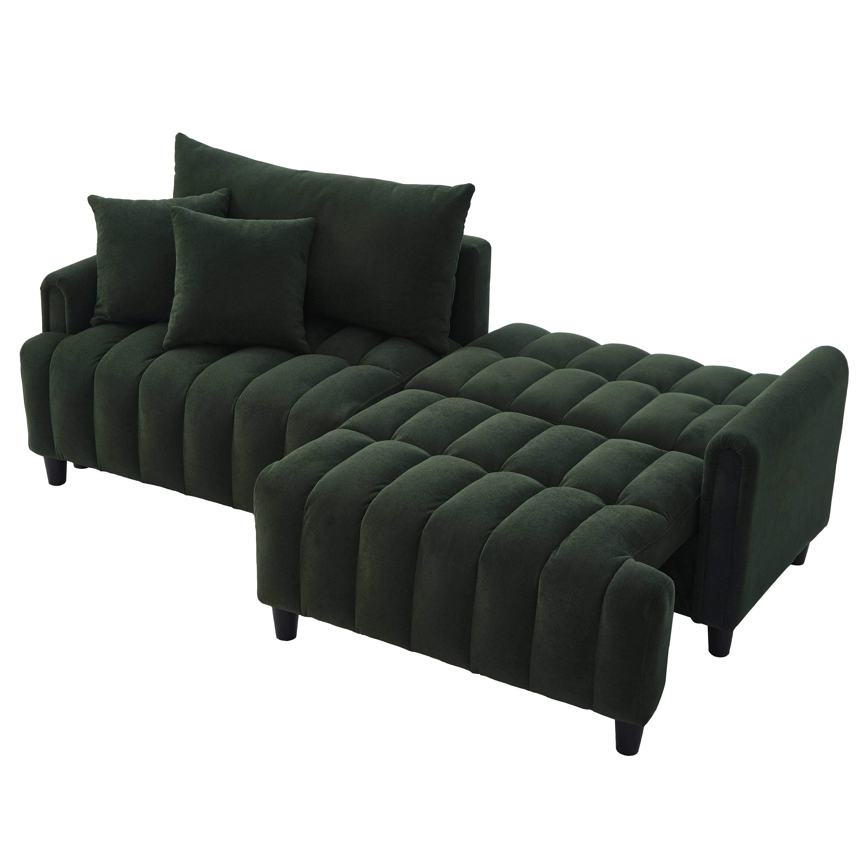 83'' Futon Sofa Bed, Polyester Fabric Comfy Futon Couch Bed with 2 Square Pillows, Convertible Sleeper Sofa with Adjustable Backrest,  Modern Loveseat Sleeper for Living Room, Dark Green
