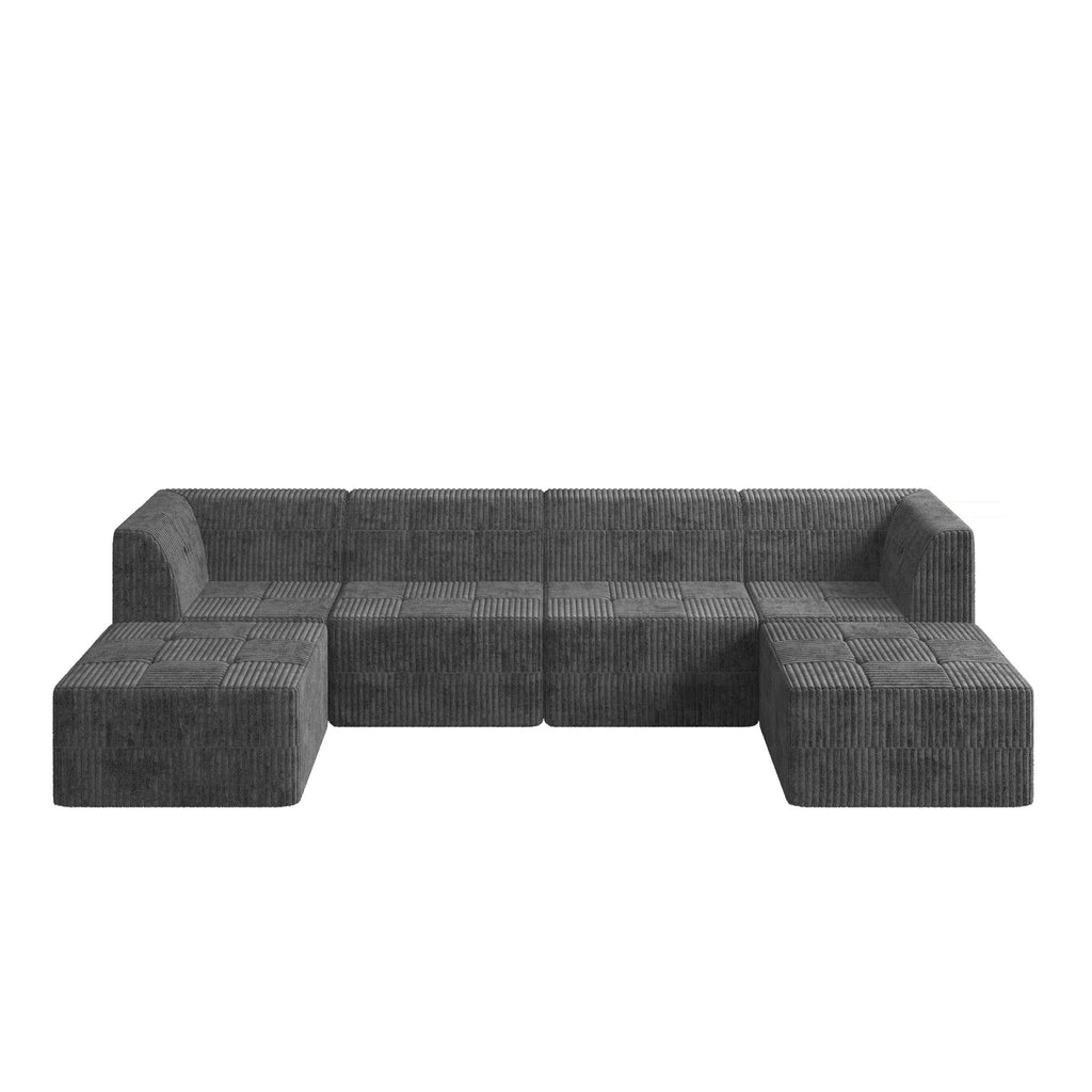 U shape Modular Sectional Sofa, Compressed Sectional Sofa Modern Minimalist Style Corduroy Couch, Sleeper Sofa for Living Room, Bedroom, Comfy Compressed Sofa Couch Space-Efficient Design-GREY
