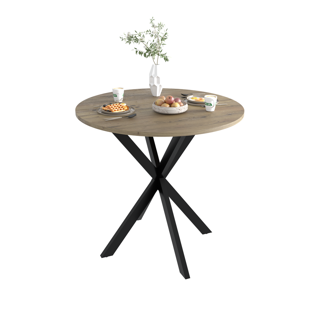 31.5 Inch Round Dining Table, Small Circle Kitchen Table with Metal Black Legs for 2-4 people,Modern Dining Room Table, Brown (only table)