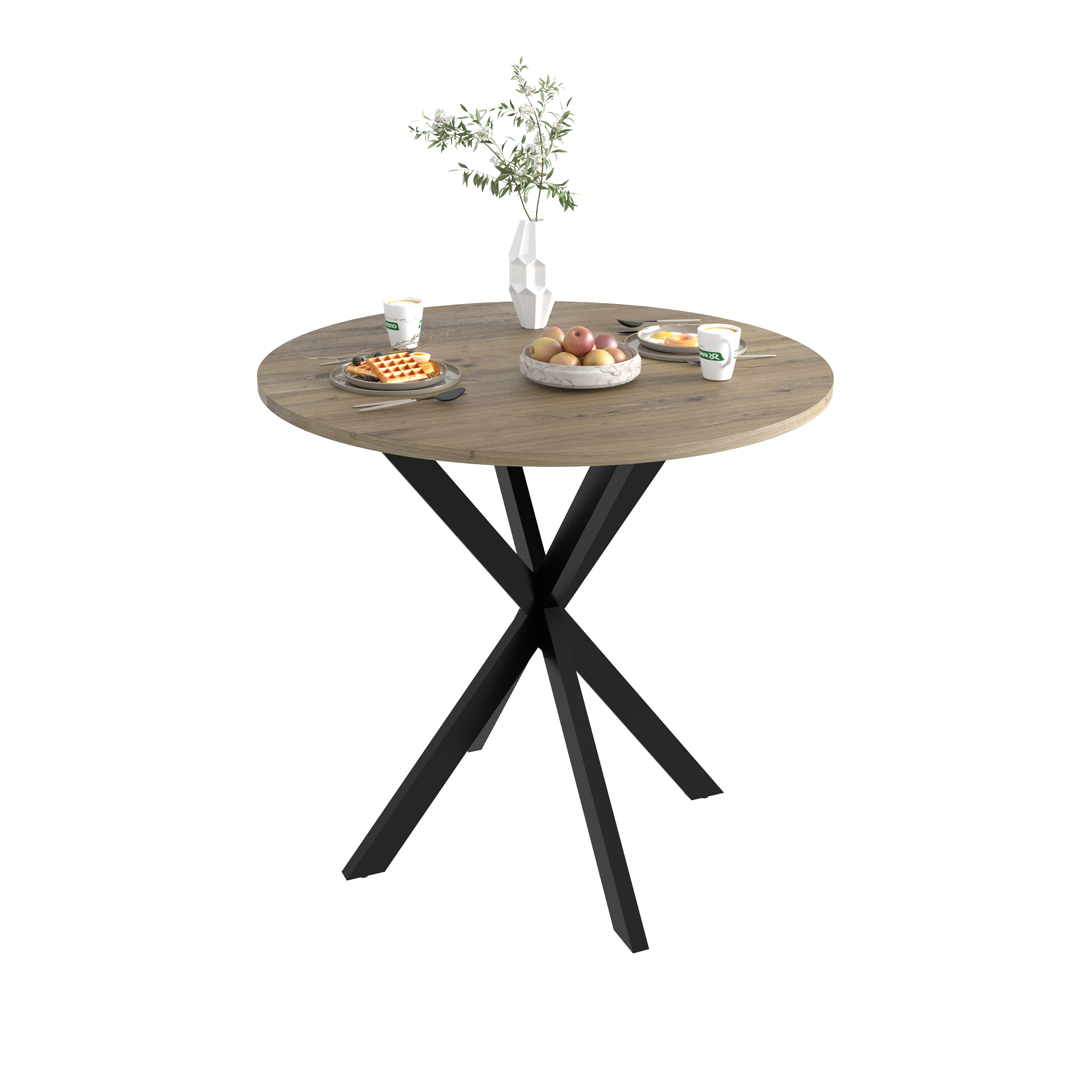 31.5 Inch Round Dining Table, Small Circle Kitchen Table with Metal Black Legs for 2-4 people,Modern Dining Room Table, Brown (only table)