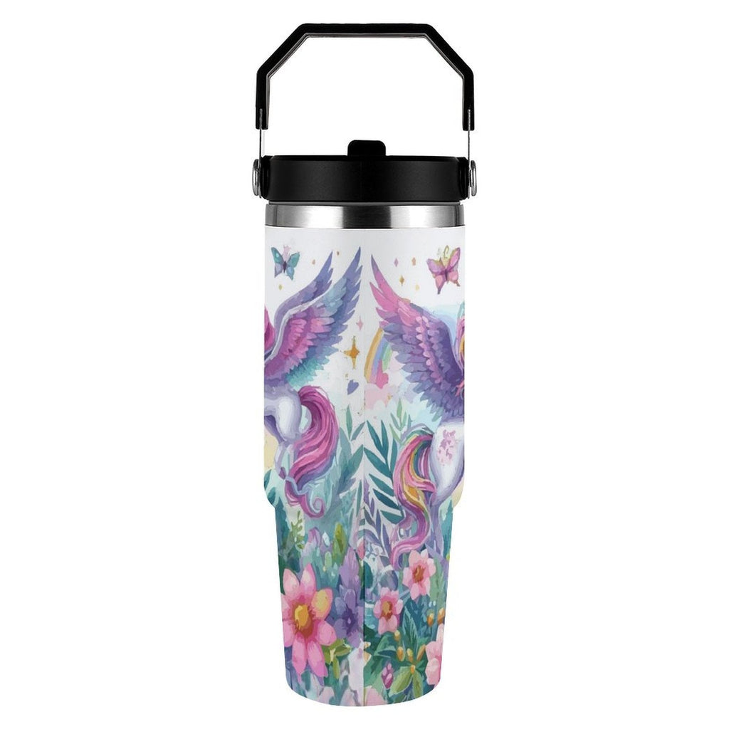 Purple Unicorn and Castle 30 oz Water Bottle Tumbler
