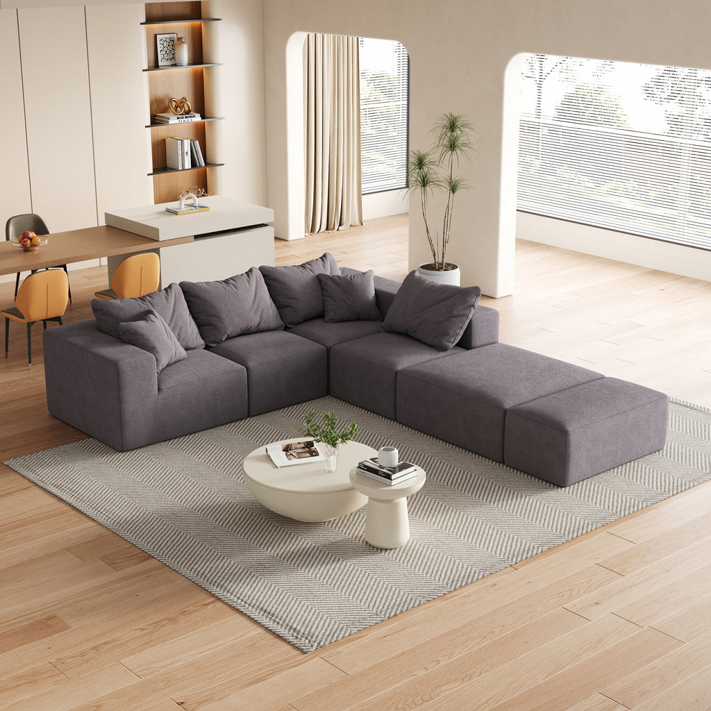 Modern Upholstered Sectional Boneless Couch Set,Modular 132' L Shaped Sectional Living Room Sofa Set With 6 Pillows,Free Combination Sofa Couch for Living Room,Bedroom