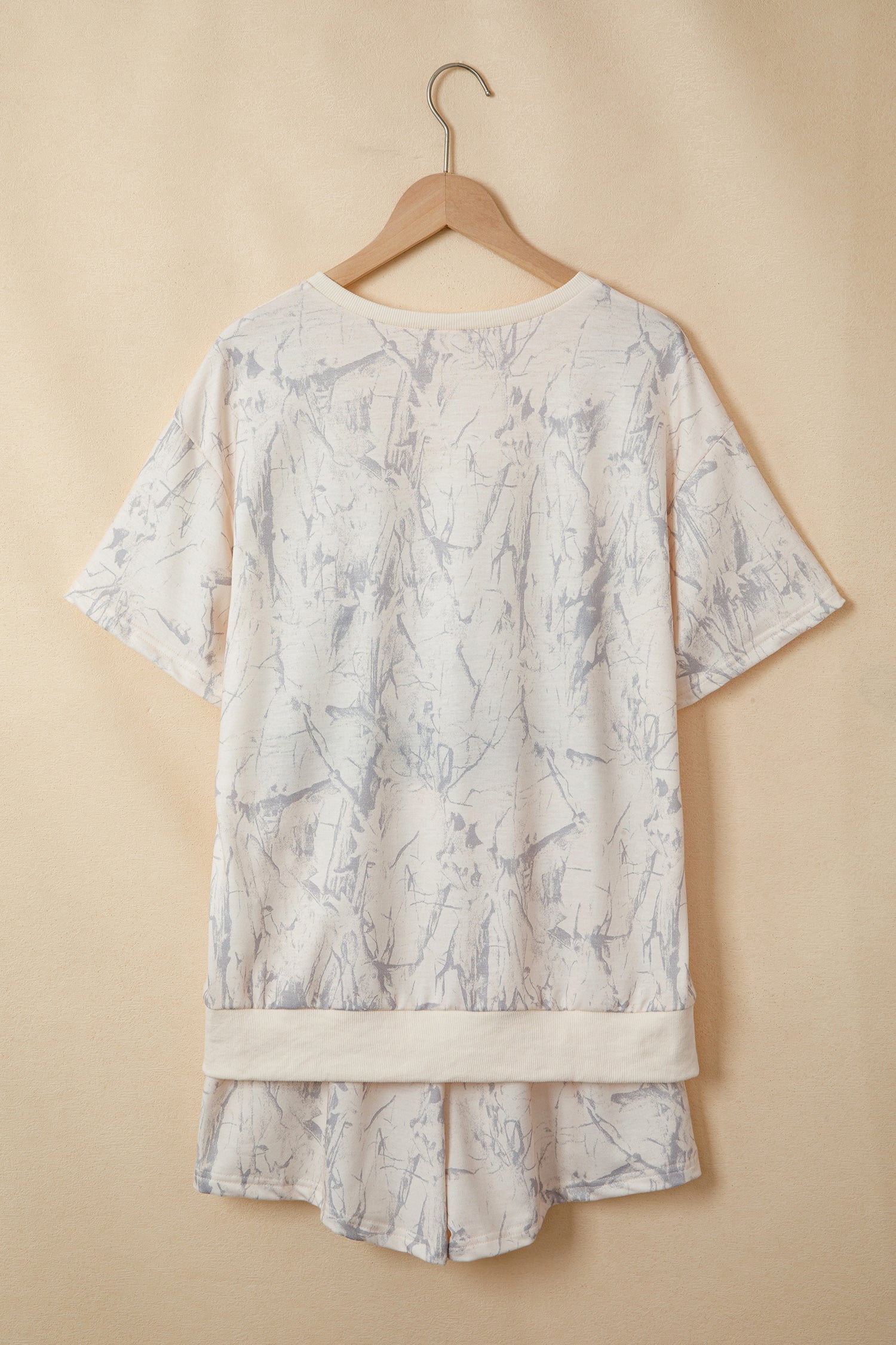 Camo V-Neck Loose Tee & Drawstring Shorts Set