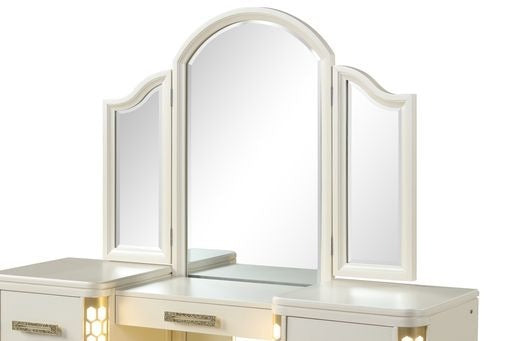 JASMINE Queen 4 Pc Unique LED Vanity Bedroom Set made with Wood in Beige(NJ INVENTORY)