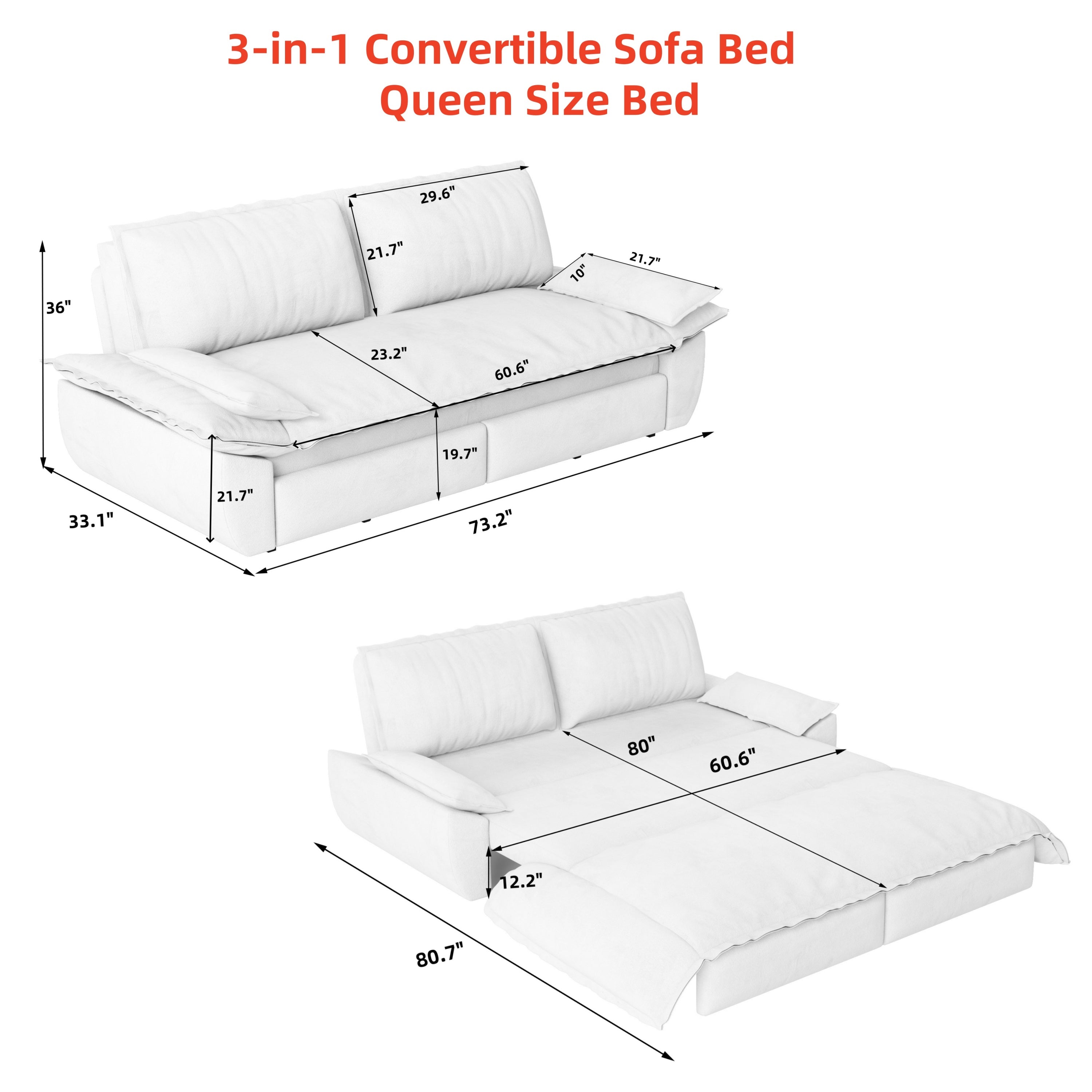 73.2' Queen Pull Out Sofa Bed,3-in-1 Convertible Sleeper Sofa,Multi-Functional Velvet Loveseat Bed,Black(Old Sku:W1885S00050)