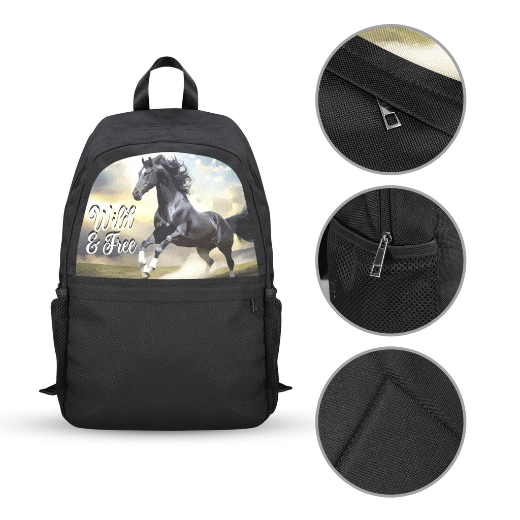 Wild & Free Black Horse Casual Backpack | Upper Part Printing