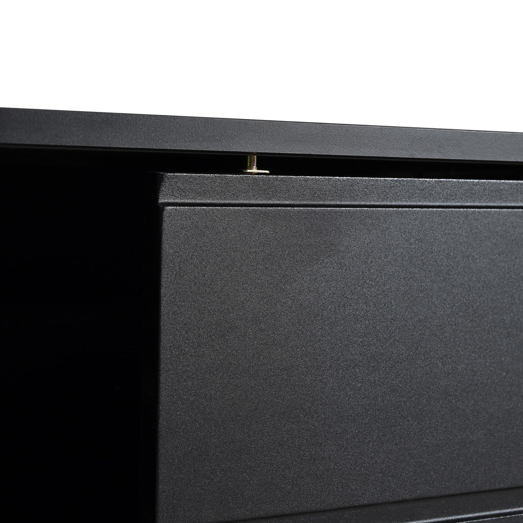 ON-TREND Modern TV Stand with Fluted Glass Door for TVs Up to 100', Media Console with Sliding Door & 2 Drawers, Free-Combination Entertainment Center with LED Light for Living Room, Bedroom, Black