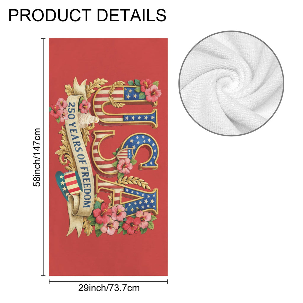 Patriotic USA “250 Years of Freedom” Commemorative Bath Towel – Premium 29"x58" Plush Absorbent Design