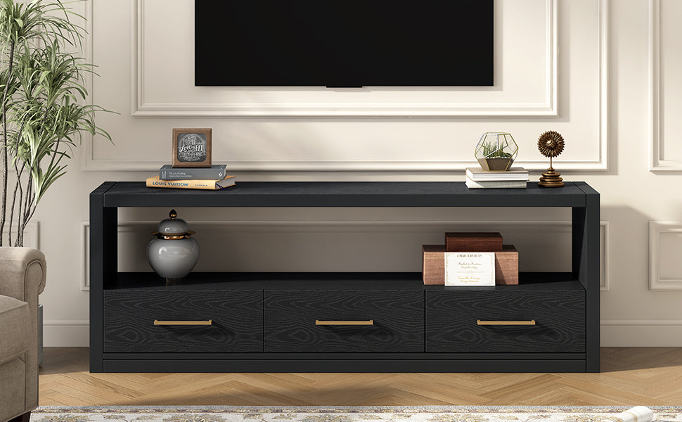 Mirod Stylish TV Stand with Ample Storage,Classic Design with Three Drawers and Spacious Surface,Minimalist Metal Handles,Versatile as TV Console or Side Cabinet