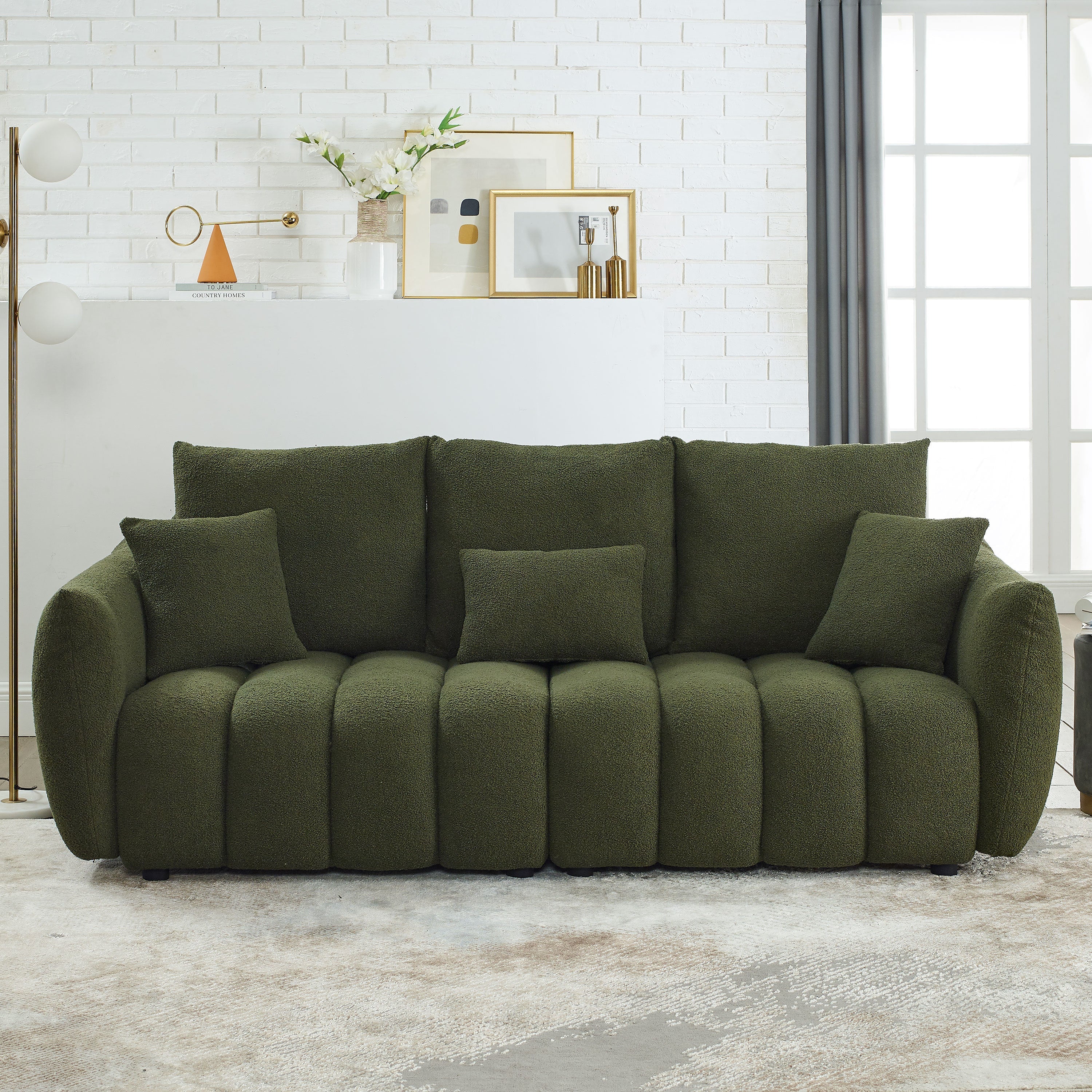 [video]MH 82' Premium Teddy fabric Sofa with 3 Back Pillows and 3 back Cushions Solid Wood Frame 3-Seater Sofa, Oversized Upholstered Chair for Living Room, Bedroom, Apartment and Office